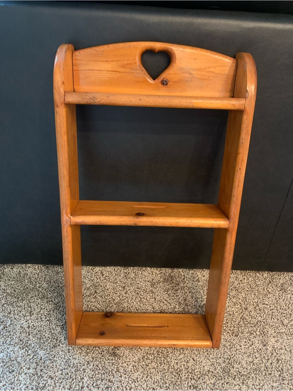 Vintage Wood Hanging 3 Shelf Cottagecore Organizer with Heart Two Plate Grooves